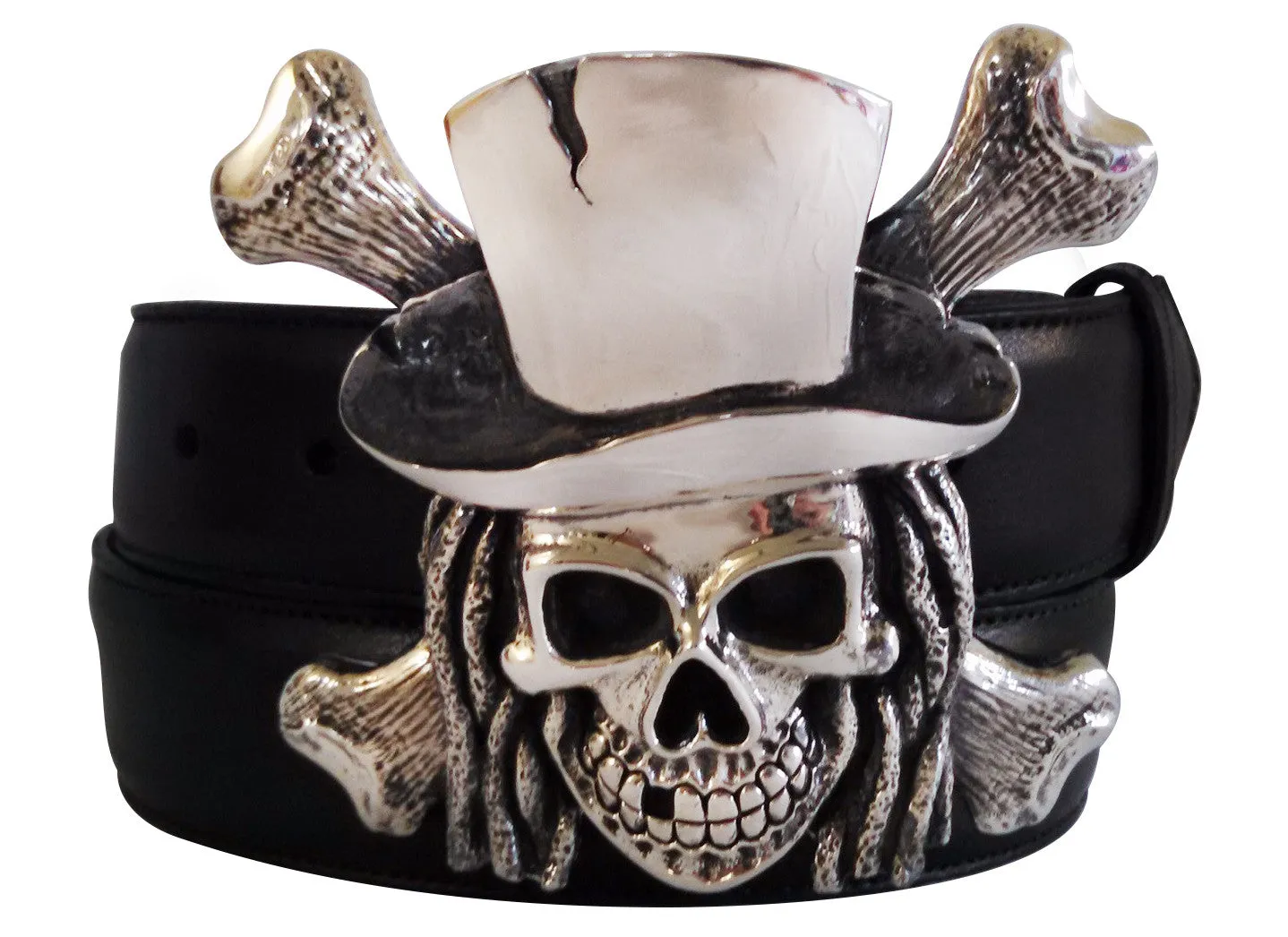 1½” PIRATE SKULL with DREADLOCKS Buckle in .925 Sterling Silver