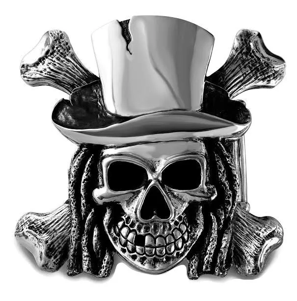 1½” PIRATE SKULL with DREADLOCKS Buckle in .925 Sterling Silver