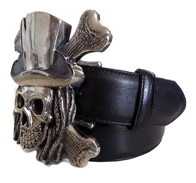 1½” PIRATE SKULL with DREADLOCKS Buckle in .925 Sterling Silver