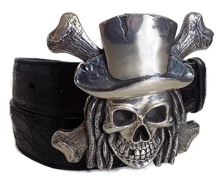 1½” PIRATE SKULL with DREADLOCKS Buckle in .925 Sterling Silver