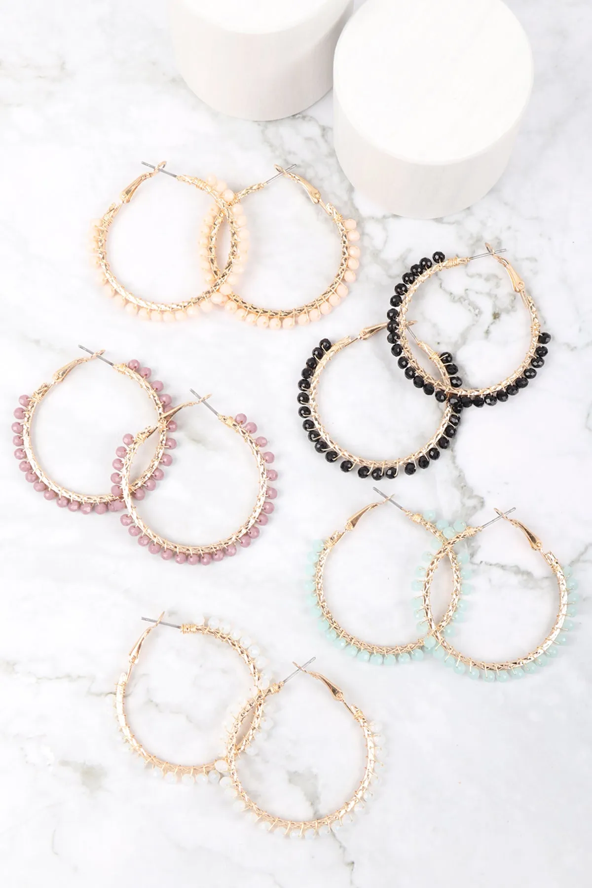 26923 - WIRED GLASS BEAD HOOP EARRINGS