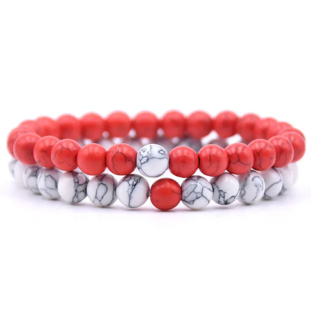 2Pcs/Set Couples 6mm Bead Stone Distance Bracelet