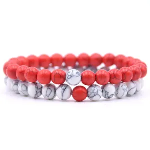 2Pcs/Set Couples 6mm Bead Stone Distance Bracelet
