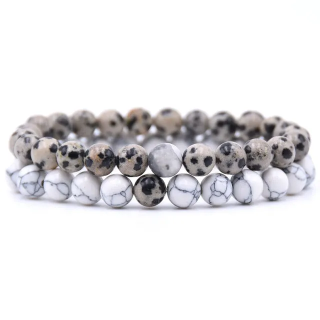 2Pcs/Set Couples 6mm Bead Stone Distance Bracelet