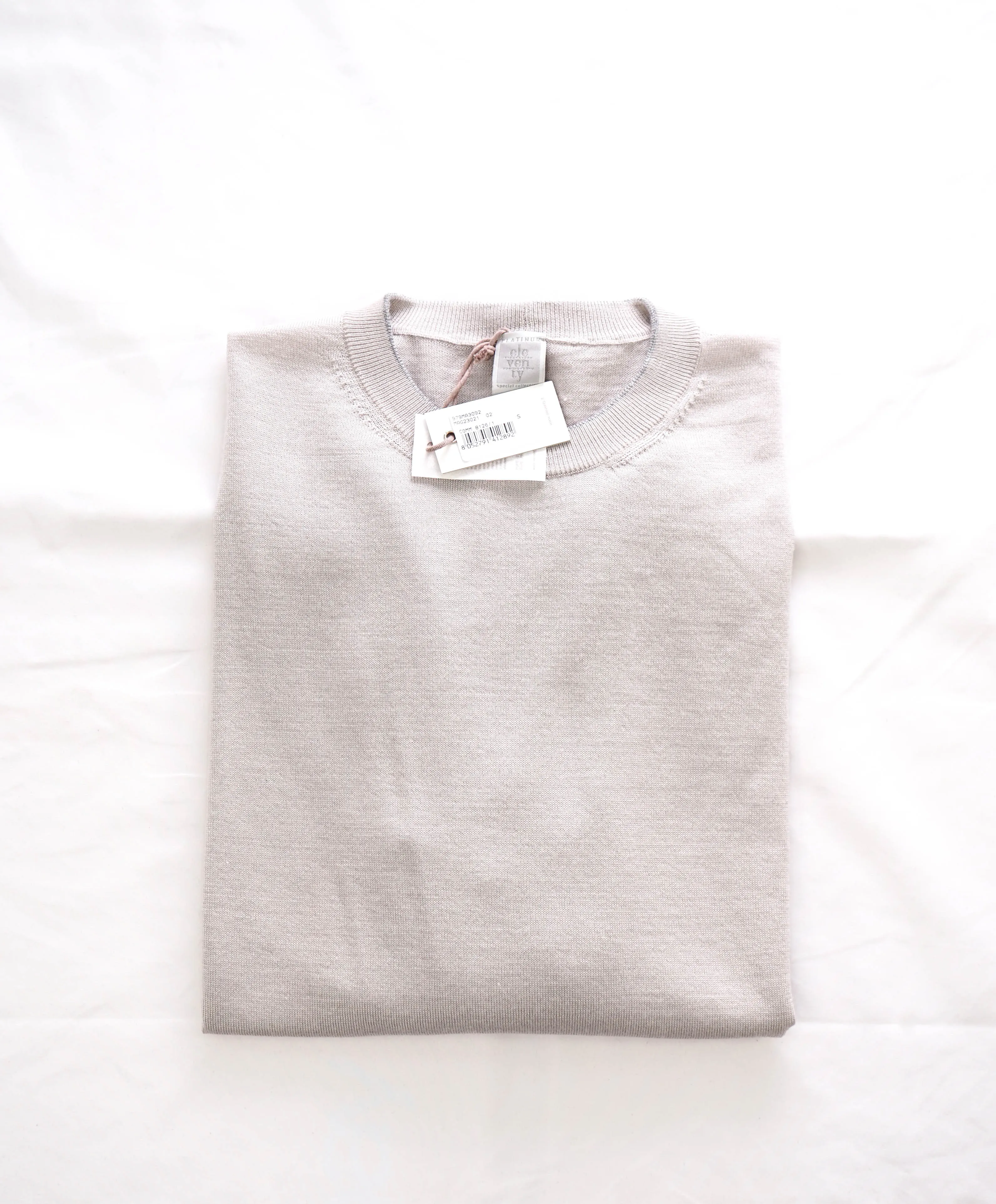 $495 ELEVENTY - Fine Gauge WOOL/SILK Gray Tipped Crewneck Sweater- XL