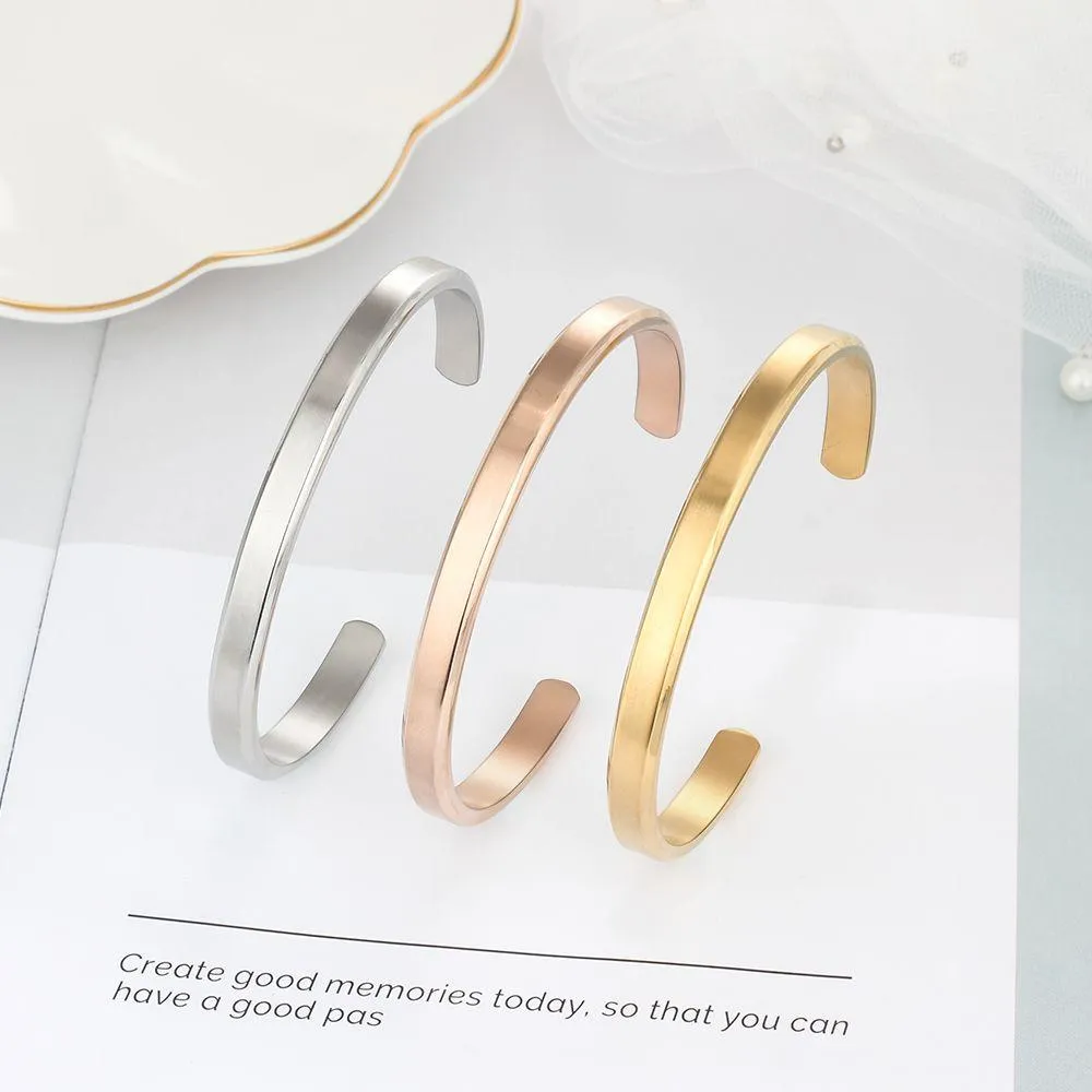 6mm Width Personalized Gift Engraved Name ID Bangle Unisex Stainless Steel Bangles