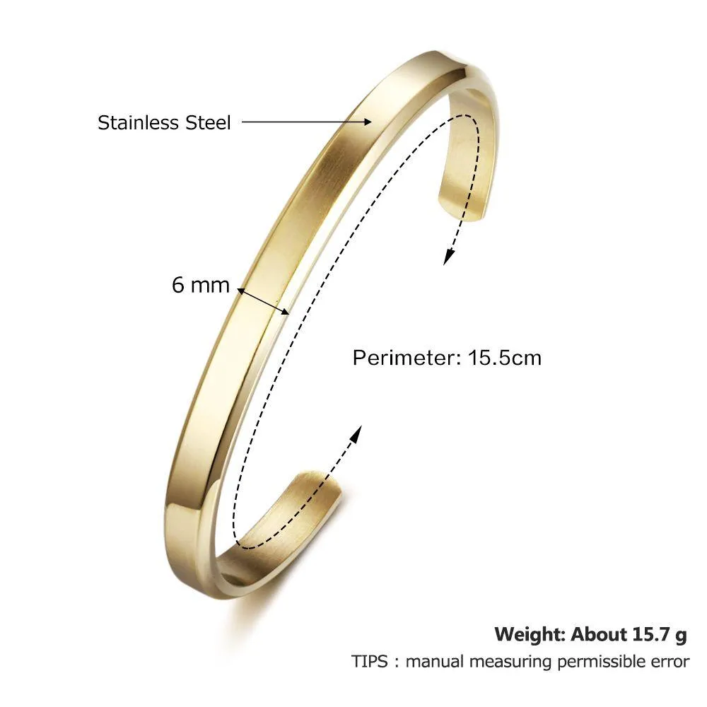 6mm Width Personalized Gift Engraved Name ID Bangle Unisex Stainless Steel Bangles