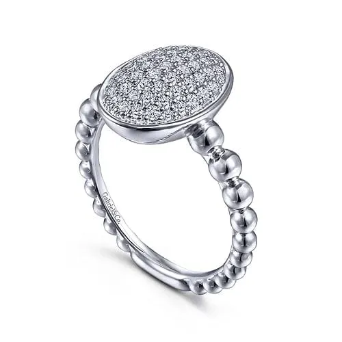925 Sterling Silver Oval Signet Ring with White Sapphire Pave