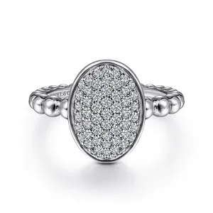 925 Sterling Silver Oval Signet Ring with White Sapphire Pave