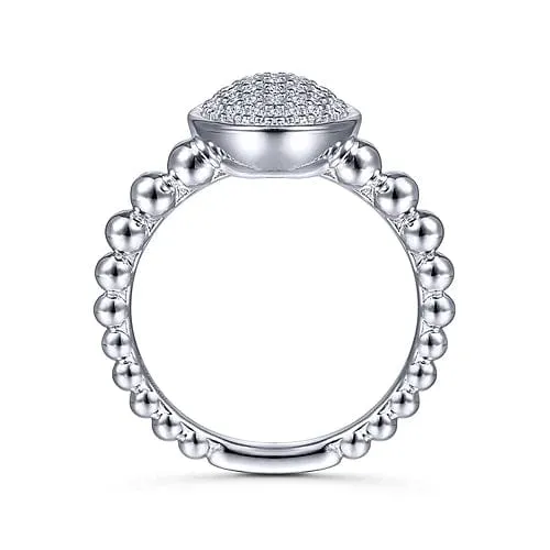 925 Sterling Silver Oval Signet Ring with White Sapphire Pave