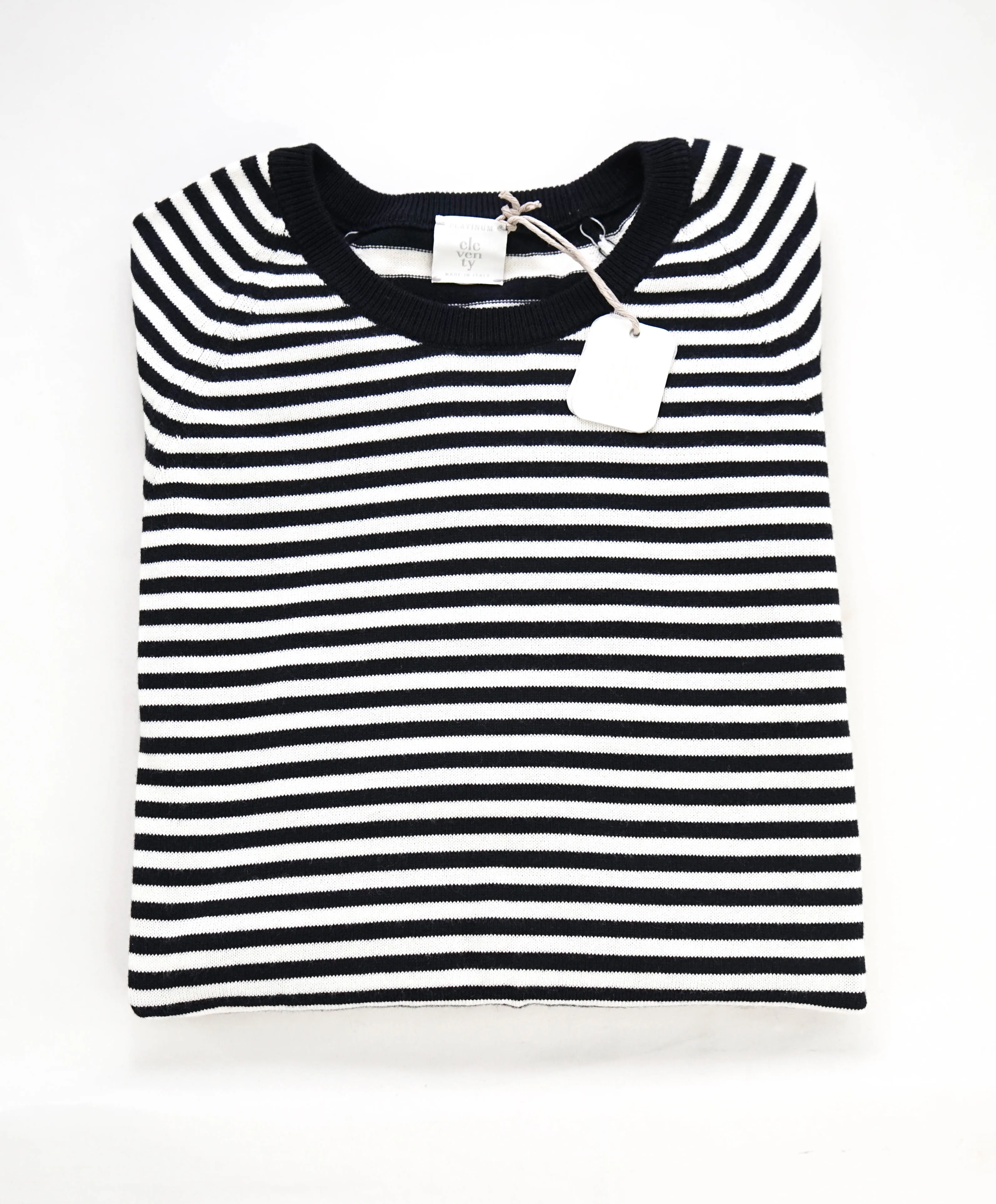$945 ELEVENTY - Navy/Ivory Polo T-Shirt Nautical Stripe - M