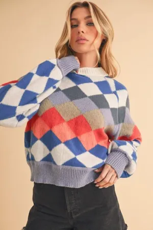 Aemi   Co Diamond Mock Neck Raglan Sleeve Sweater