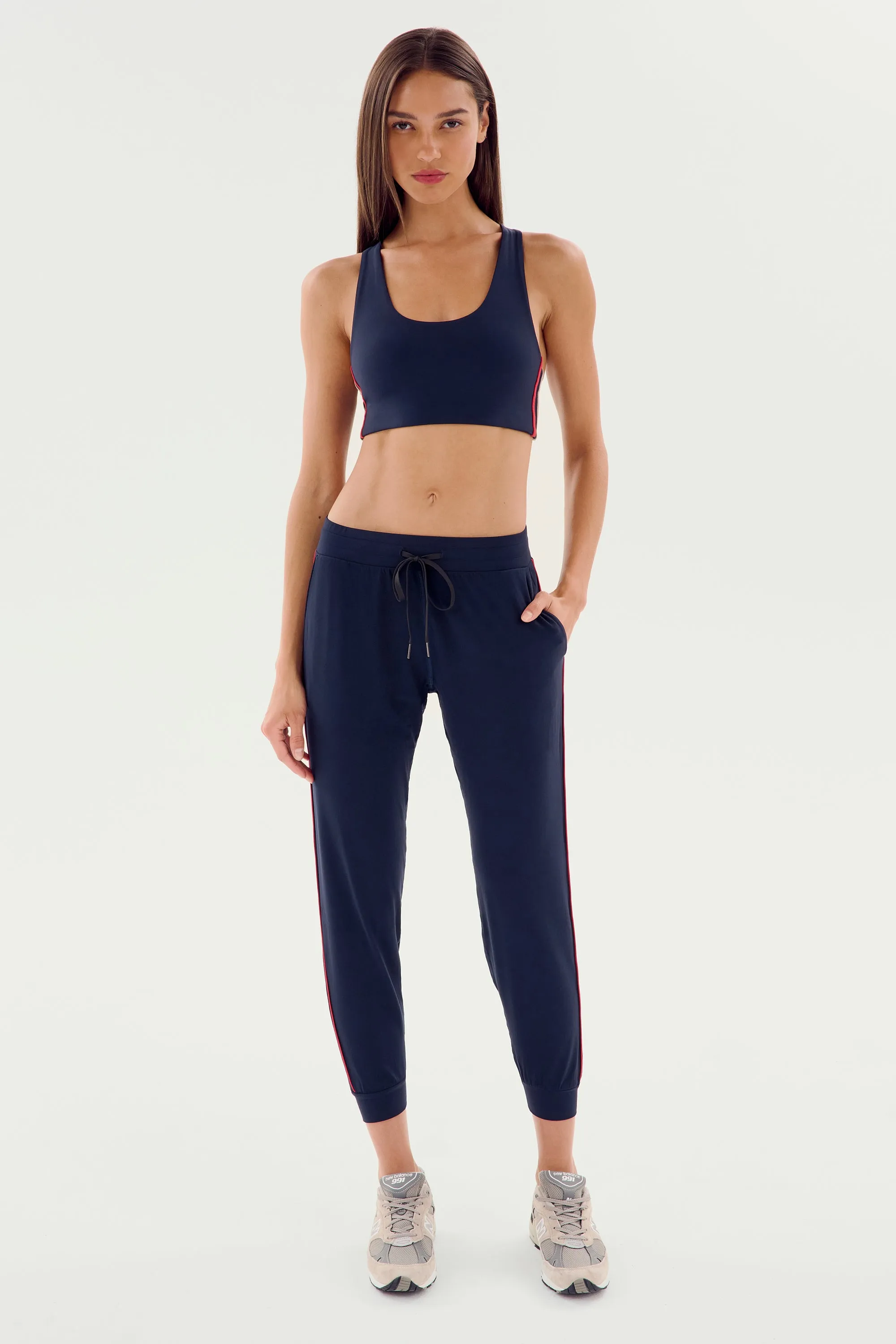 Airweight Jogger 7/8 with Piping - Indigo/Pirate Red