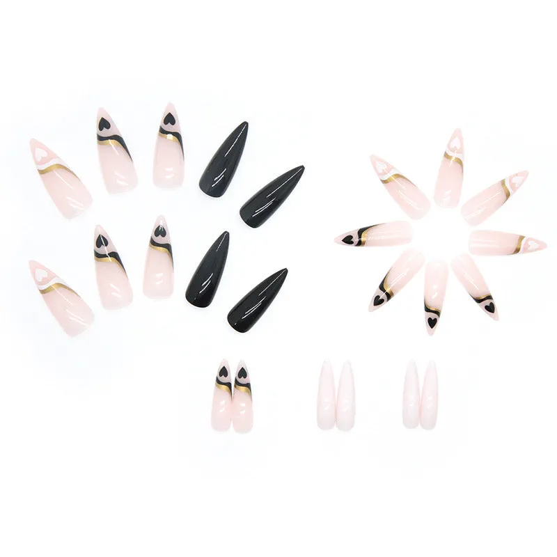 Almond black pink white love heart