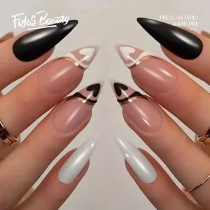 Almond black pink white love heart