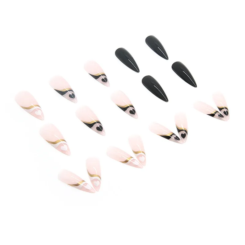 Almond black pink white love heart