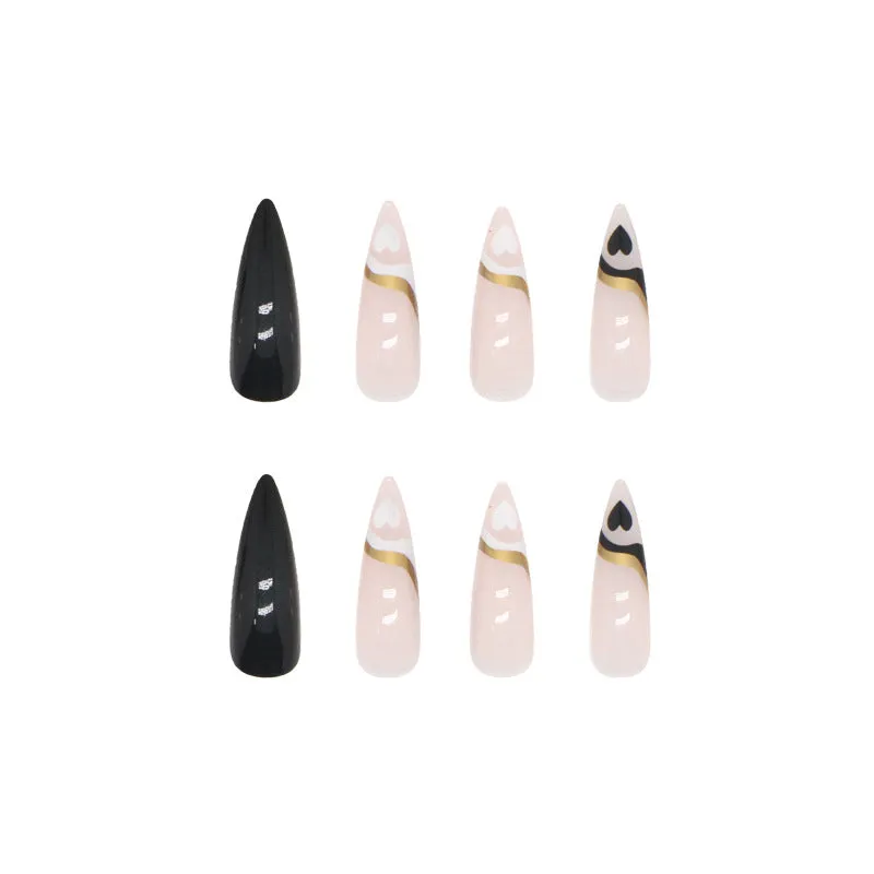 Almond black pink white love heart