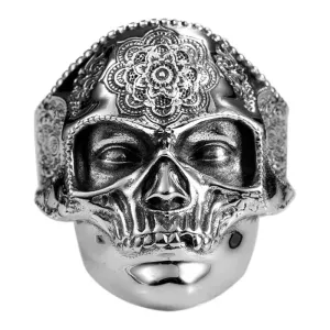 Bague motard tête de mort aztèque (Acier)