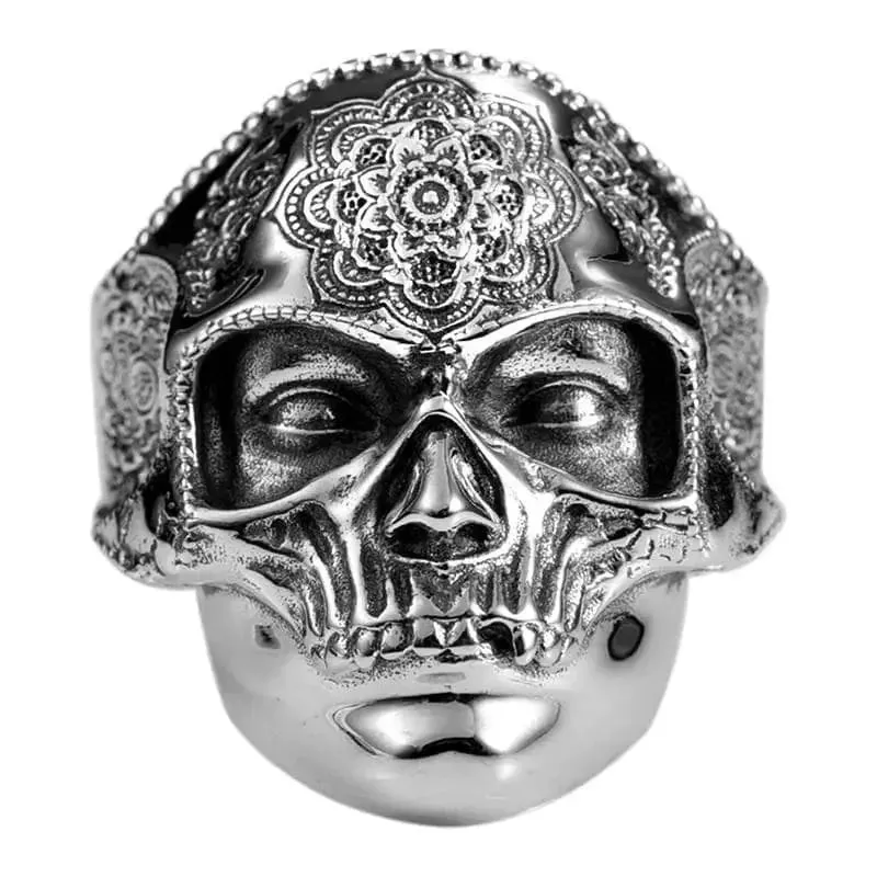Bague motard tête de mort aztèque (Acier)