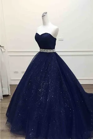 Ball Gown Sweetheart Sweep Train Sleeveless Sequins Long Tulle Prom Dress/Evening Dress OHC200