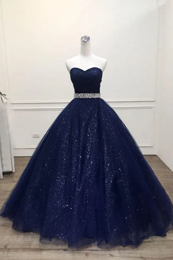 Ball Gown Sweetheart Sweep Train Sleeveless Sequins Long Tulle Prom Dress/Evening Dress OHC200