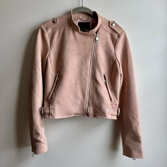 Banana Republic Vegan Suede Moto Jacket, Blush Pink Size Small #425042