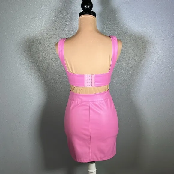 BARBIECORE going out party Pink Faux leather bralette &amp; matching skirt set sz XS