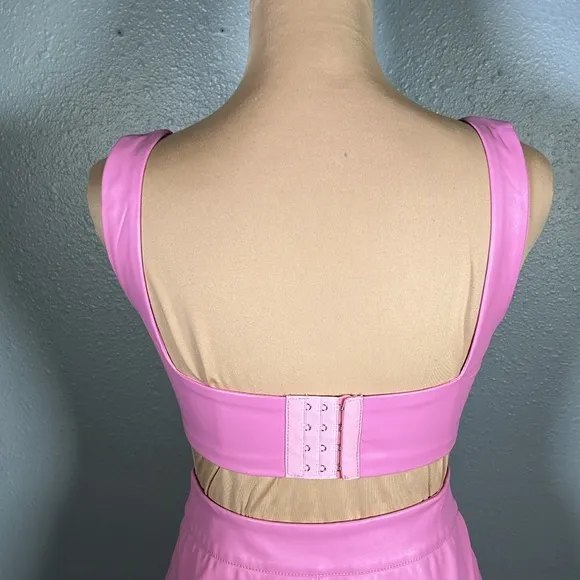 BARBIECORE going out party Pink Faux leather bralette &amp; matching skirt set sz XS