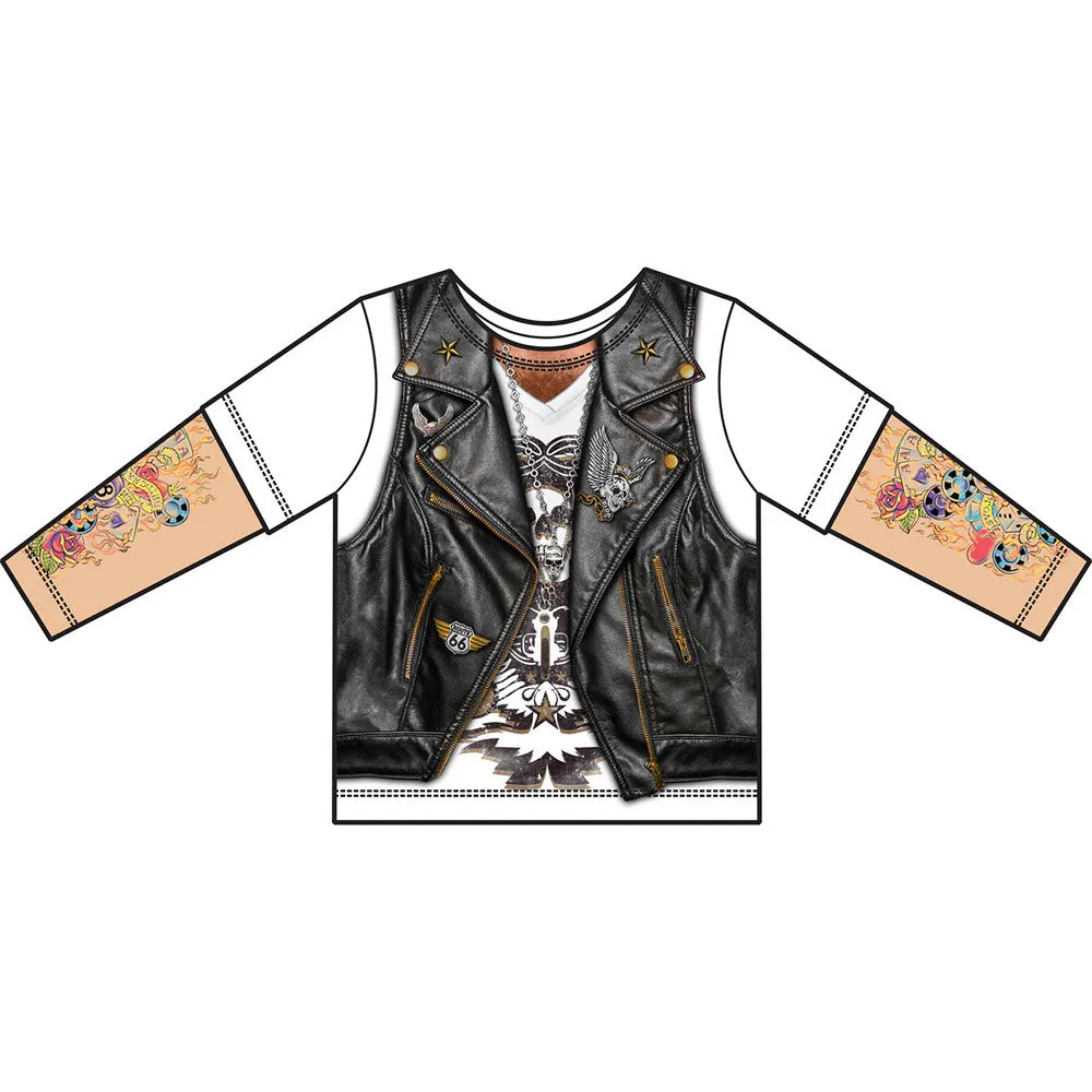 Biker Tattoo Vest Toddler Kids Child Allover Longsleeve T-Shirt
