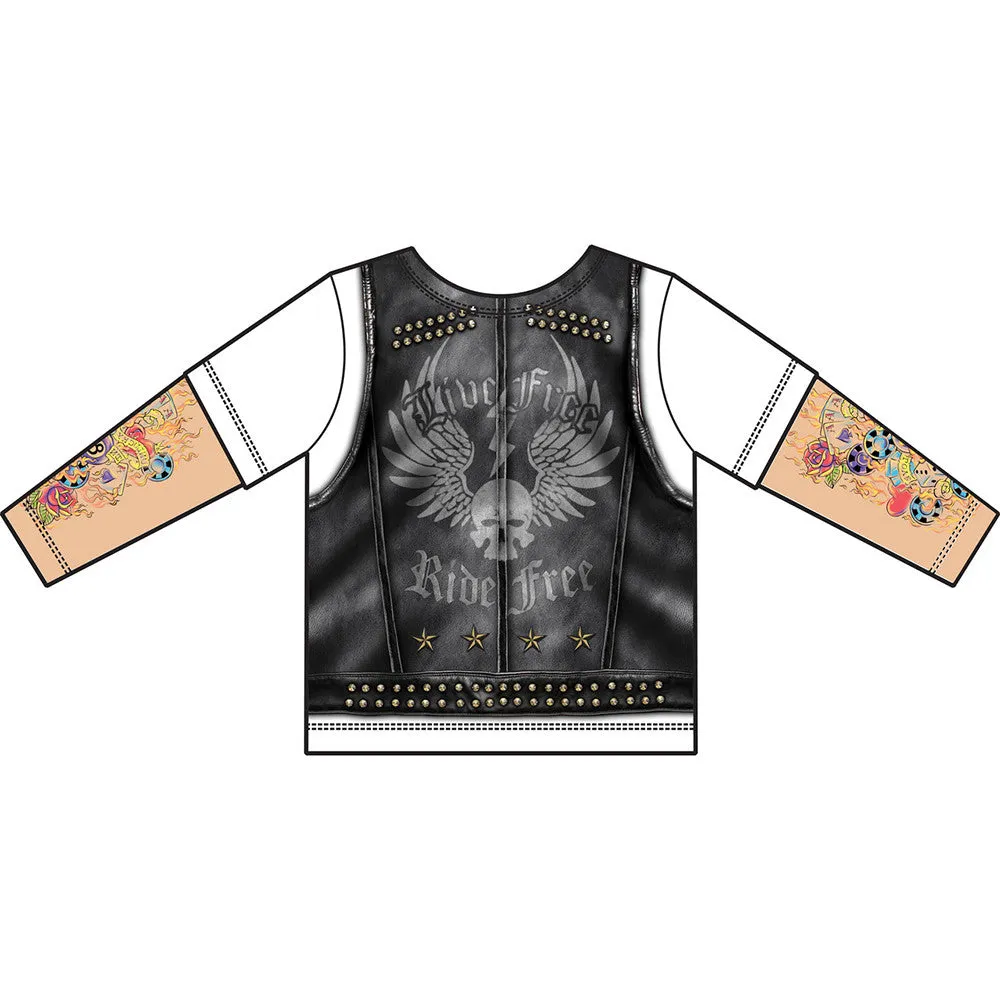 Biker Tattoo Vest Toddler Kids Child Allover Longsleeve T-Shirt