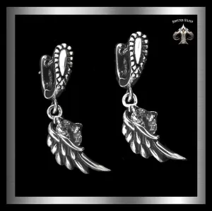 Biker Wings Huggie Style Earrings Sterling Silver Jewelry 1-Pair