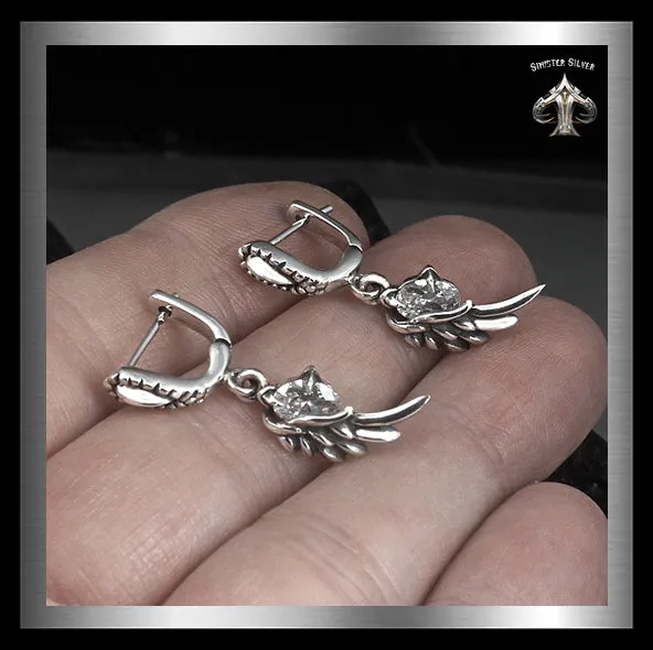 Biker Wings Huggie Style Earrings Sterling Silver Jewelry 1-Pair