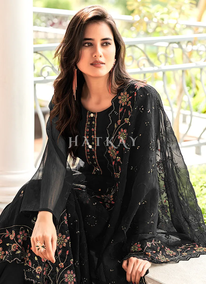 Black Floral Embroidered Pakistani Suit