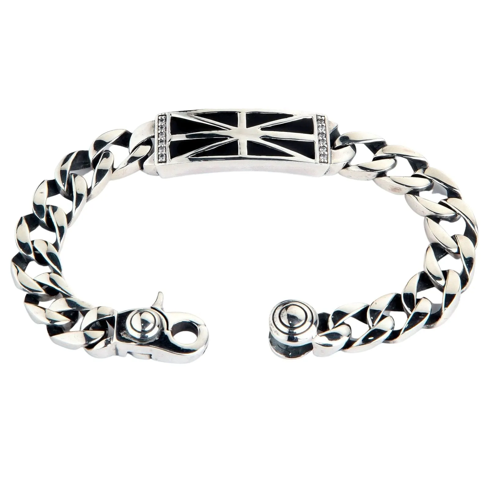Black ID 925 Sterling Silver Men's Bracelet