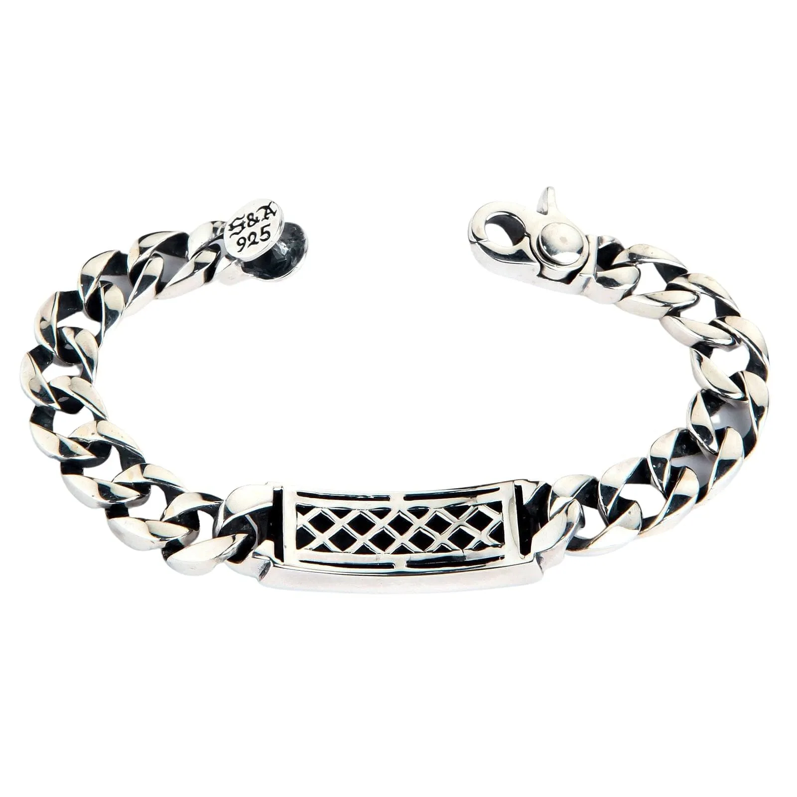 Black ID 925 Sterling Silver Men's Bracelet