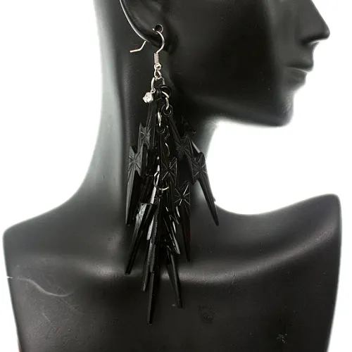 Black Lightning Thunderbolt Dangle Earrings