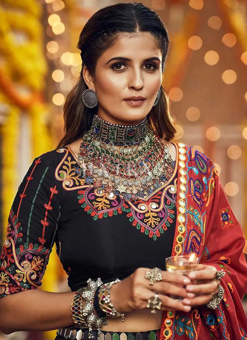 Black Multicoloured Kutchi Embroidered Chaniya Choli