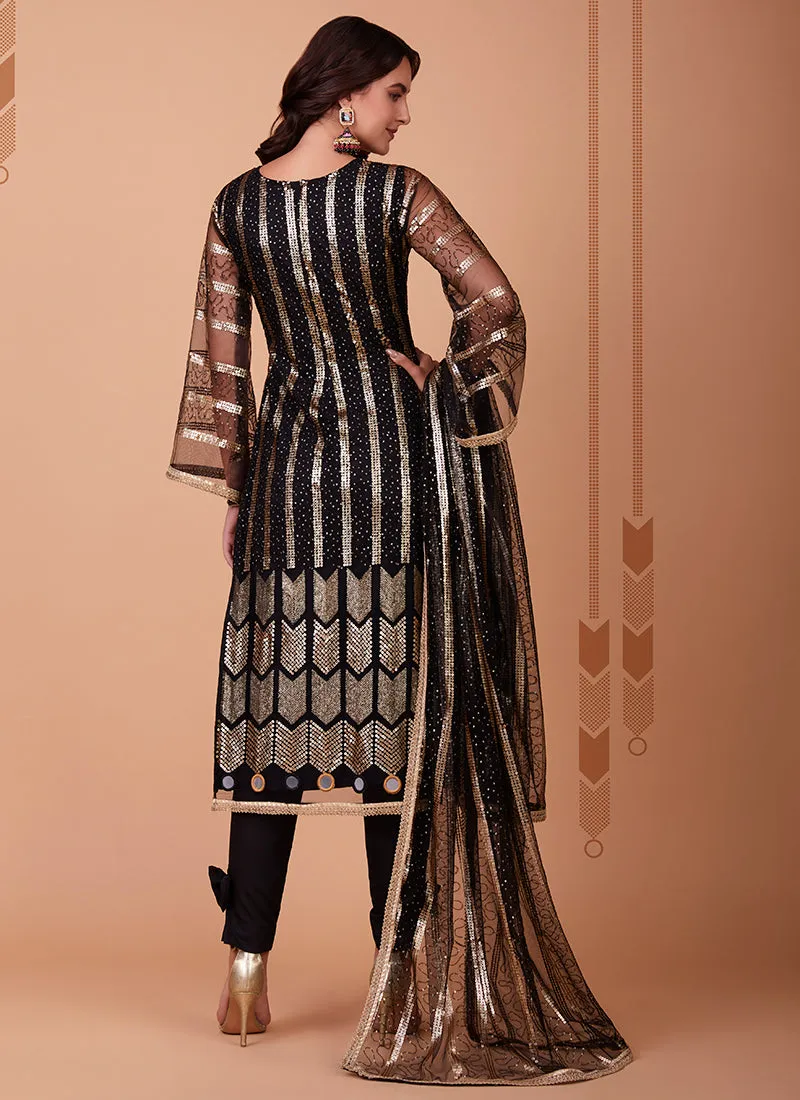 Black Zari And Sequence Embroidery Pant Style Suit