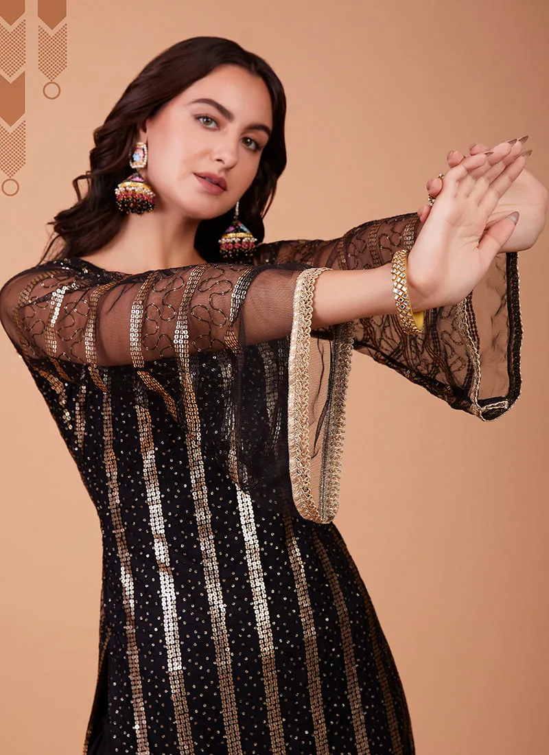 Black Zari And Sequence Embroidery Pant Style Suit