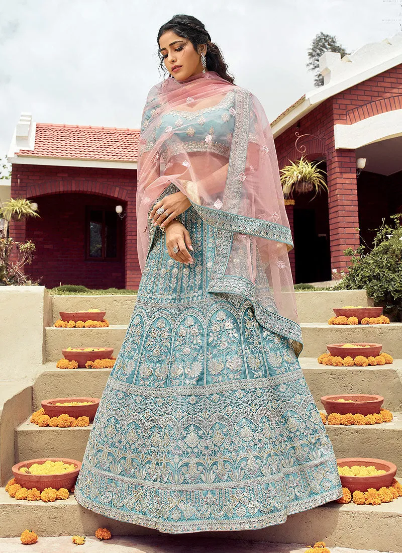 Blue And Pink Gotta Patti Embroidered Wedding Lehenga Choli