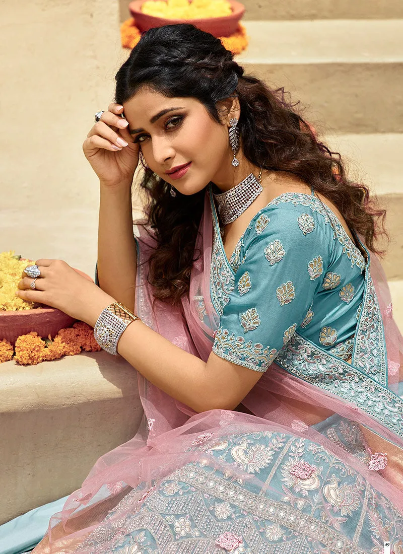 Blue And Pink Gotta Patti Embroidered Wedding Lehenga Choli