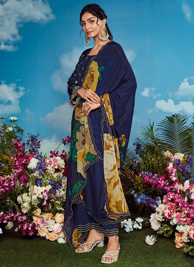 Blue Golden Embroidery Festive Salwar Kameez