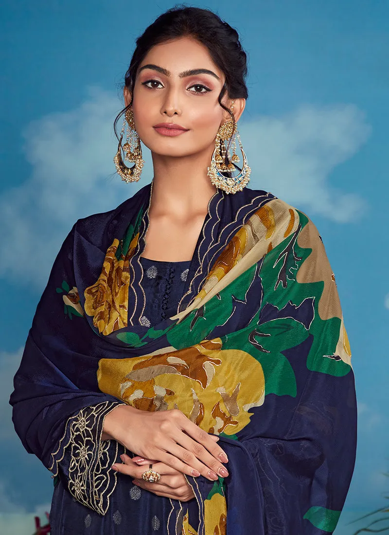 Blue Golden Embroidery Festive Salwar Kameez