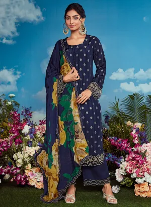 Blue Golden Embroidery Festive Salwar Kameez