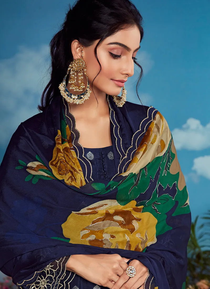 Blue Golden Embroidery Festive Salwar Kameez