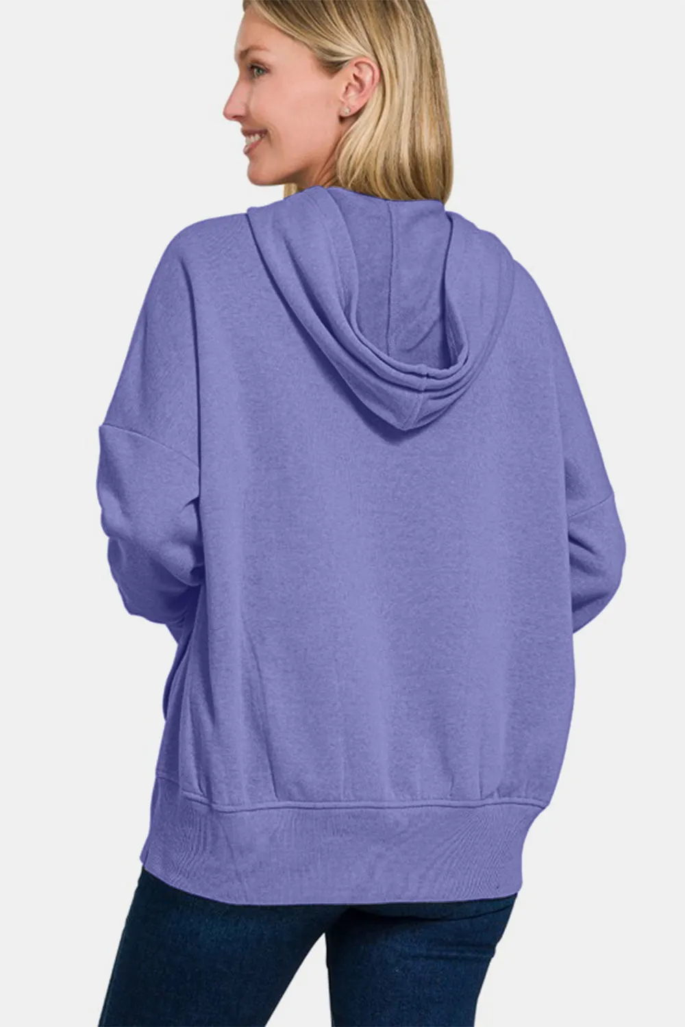 Blue Purple Half Snap Long Sleeve Hoodie with Kangaroo Pocket