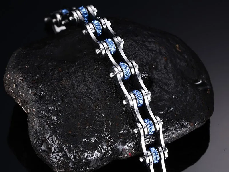 Blue Studded Stainless Steel Bracelet