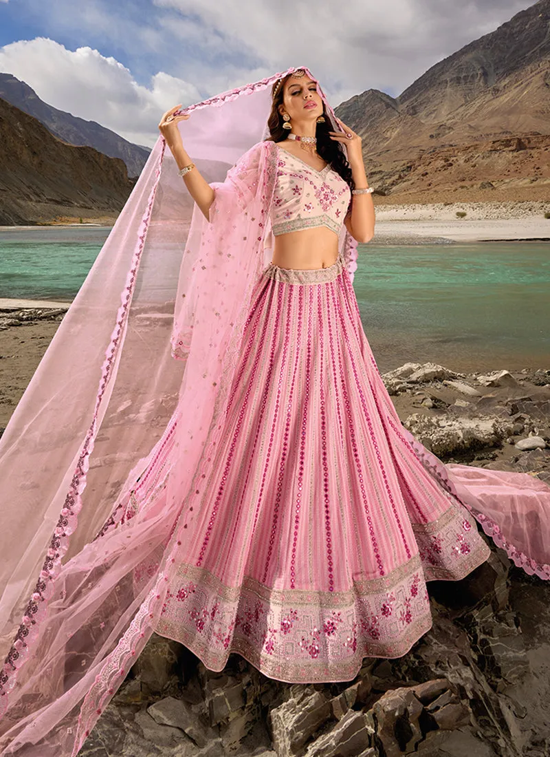 Blush Pink Multi Handwork Embroidery Wedding Lehenga Choli