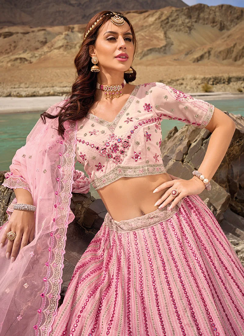Blush Pink Multi Handwork Embroidery Wedding Lehenga Choli