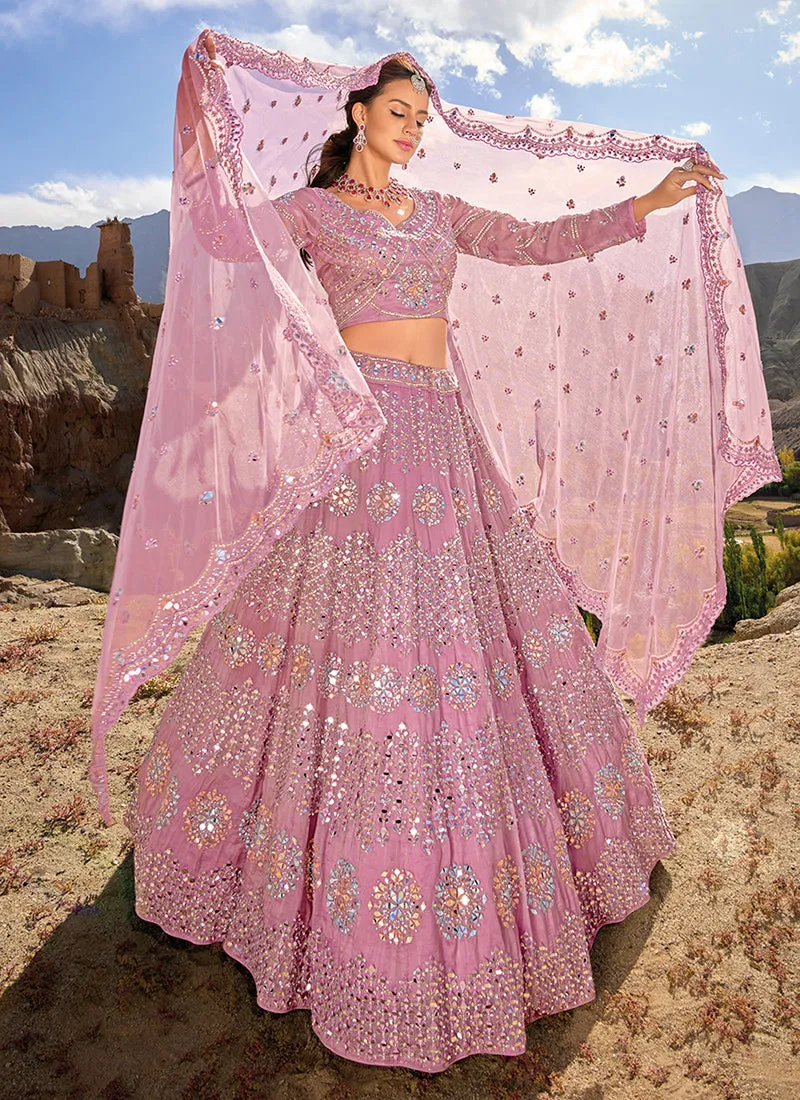 Blush Pink Multi Handwork Embroidery Wedding Lehenga Choli